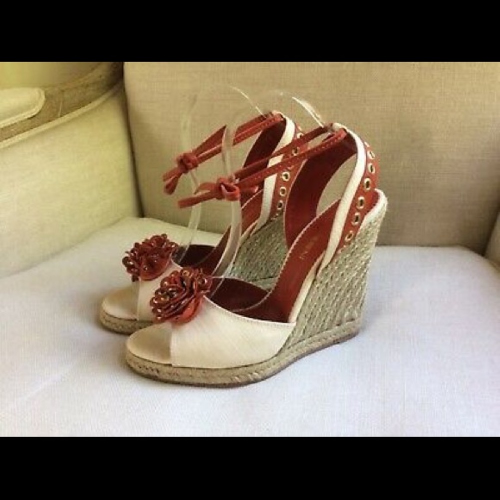 YSL Sandals Tom Ford Espadrille Wedge Ivory Canvas US 10